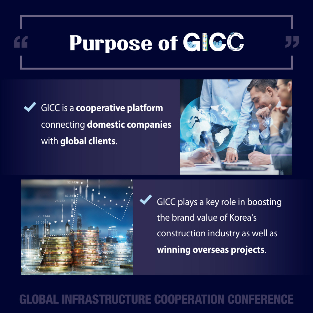 2. Purpose of GICC
- GICC is a cooperative platform connecting domestic companies with global clients.
- GICC plays a key role in boosting the brand value of Korea's construction industry as well as winning overseas projects.
